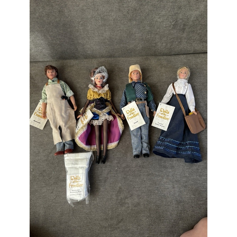 Vintage Dolls Of The Frontier Set Teacher, Blacksmith, Sheriff, Saloon Girl NWT